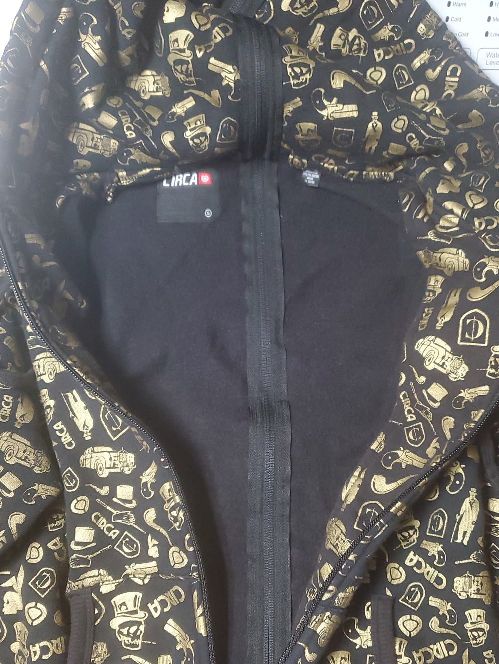 Vintage Circa Y2K Skate Hoodie Black Gold Graphic Print Size Small Baggy Mens - Picture 8 of 16